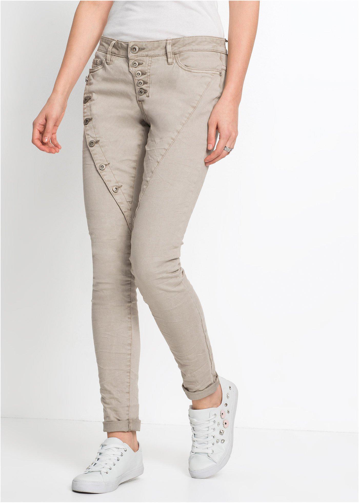 Lange Hose Mit Schr Ger Knopfleiste Und G Rtelschlaufen Beige Used