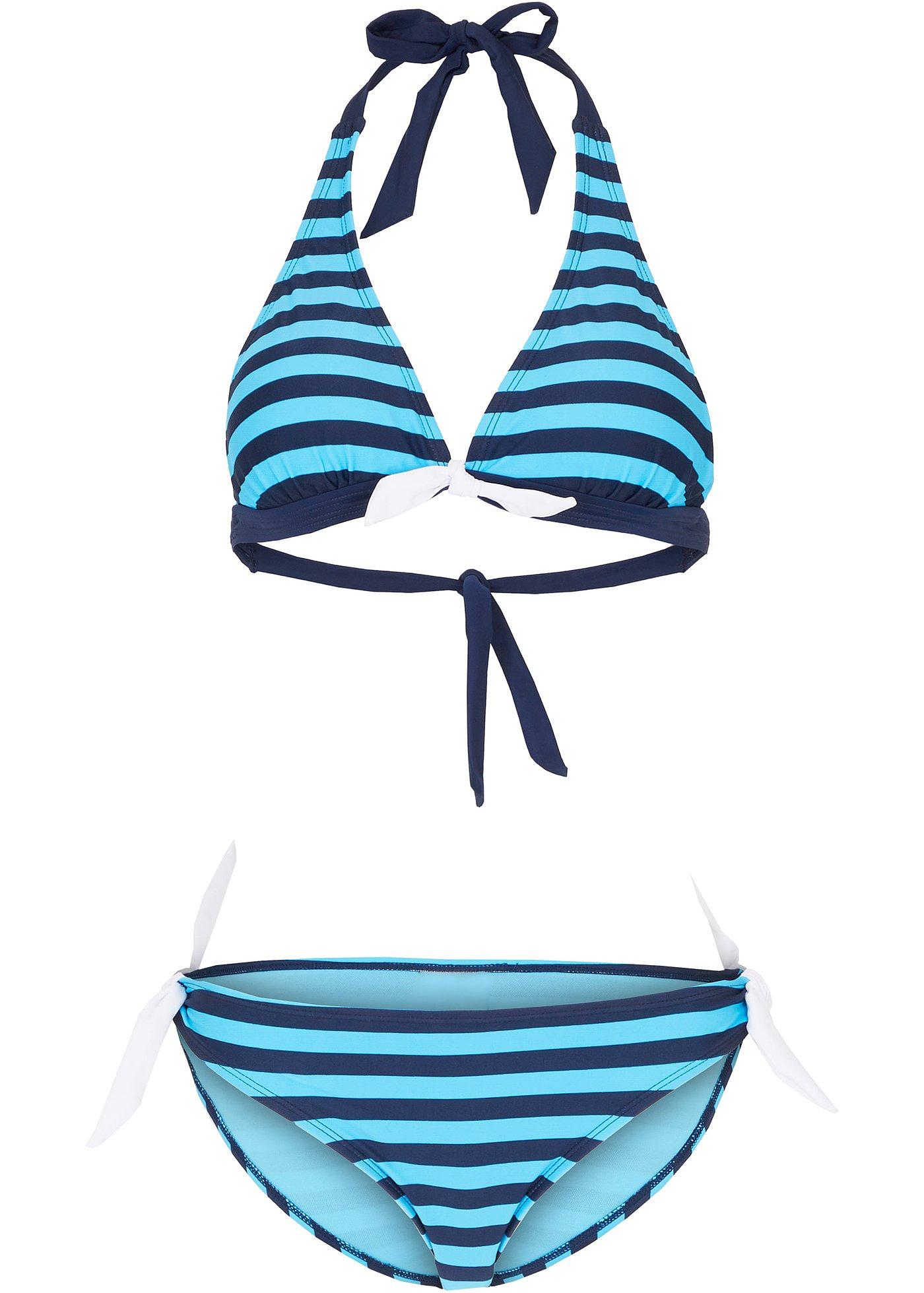 Schöner Bikini mit Neckholder in schönem Streifendesign dunkelblau