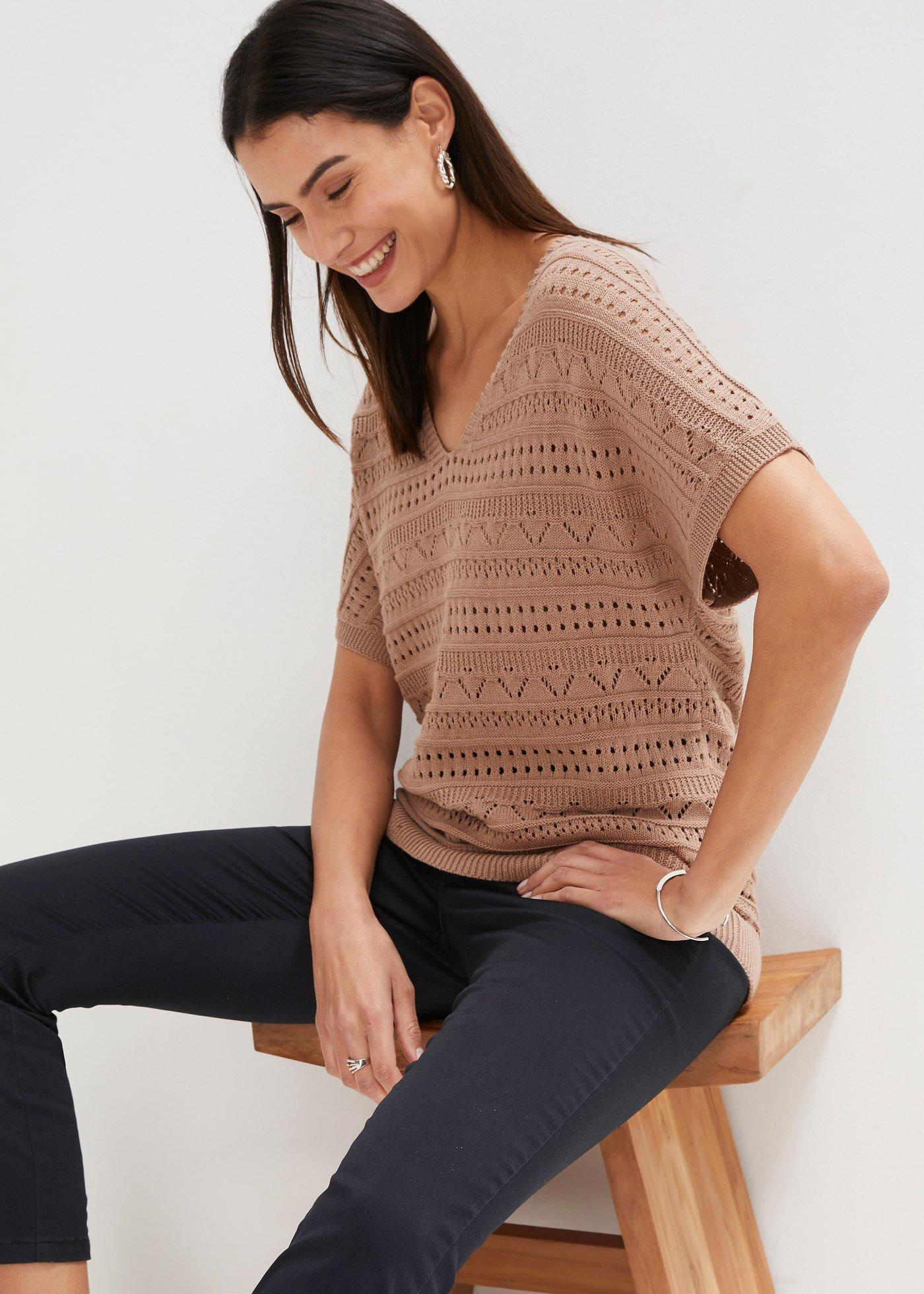 Sommerlicher Ajour Pullover Graubraun