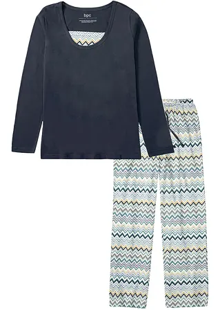 Pyjama aus reiner Baumwolle in blau von vorne - bonprix Pyjama aus reiner Baumwolle in blau von vorne - bonprix