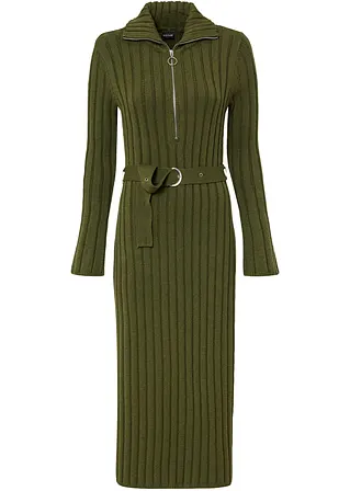 Ripp-Strickkleid mit Troyerkragen in grün von vorne - bonprix Ripp-Strickkleid mit Troyerkragen in grün von vorne - bonprix