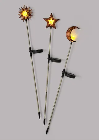 Solar Gartenstecker Sonne, Mond, Stern (3-tlg.Set) in schwarz - bonprix Solar Gartenstecker Sonne, Mond, Stern (3-tlg.Set) in schwarz - bonprix