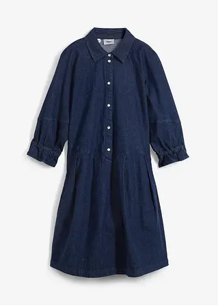 Kurzes Jeanskleid in A-Linie mit 3/4-Puffärmeln in blau von vorne - bonprix Kurzes Jeanskleid in A-Linie mit 3/4-Puffärmeln in blau von vorne - bonprix