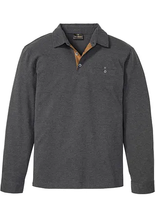 Piqué-Poloshirt, Langarm in grau von vorne - bonprix Piqué-Poloshirt, Langarm in grau von vorne - bonprix