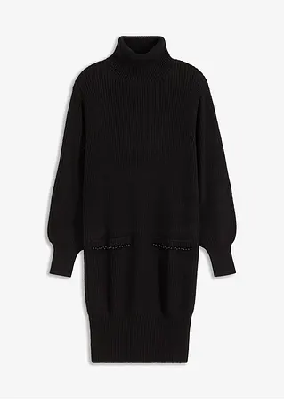 Strickkleid mit aufgesetzten Perlen in schwarz von vorne - bonprix Strickkleid mit aufgesetzten Perlen in schwarz von vorne - bonprix