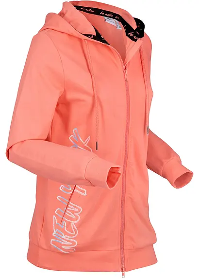 Kapuzen-Sweatjacke aus reiner Baumwolle in orange von der Seite - bonprix Kapuzen-Sweatjacke aus reiner Baumwolle in orange von der Seite - bonprix