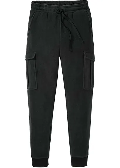 Cargohose in Fleece-Qualität, Regular Fit in schwarz von vorne - bonprix Cargohose in Fleece-Qualität, Regular Fit in schwarz von vorne - bonprix