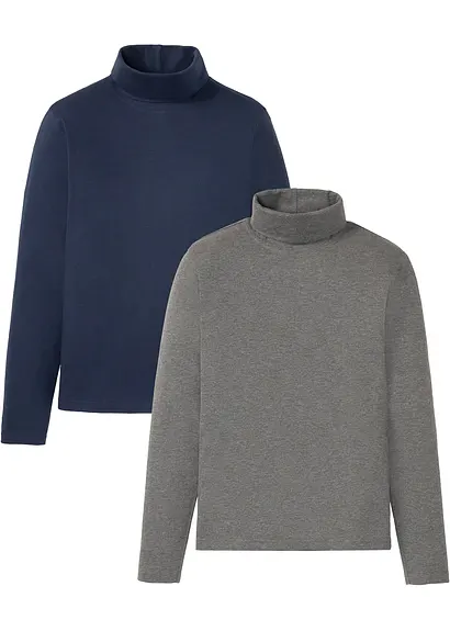Langarmshirt mit Rollkragen (2er Pack) aus reiner Baumwolle in blau von vorne - bonprix Langarmshirt mit Rollkragen (2er Pack) aus reiner Baumwolle in blau von vorne - bonprix