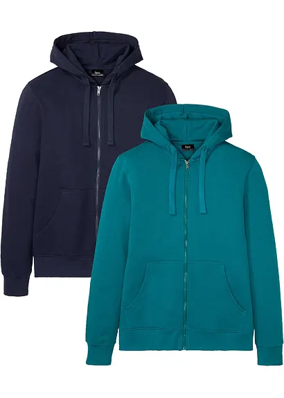 Kapuzen-Sweatjacke (2er Pack) in petrol von vorne - bonprix Kapuzen-Sweatjacke (2er Pack) in petrol von vorne - bonprix