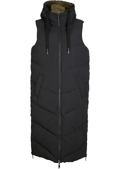 Wende-Steppweste aus recyceltem Polyester mit Kapuze in schwarz von vorne - bonprix Wende-Steppweste aus recyceltem Polyester mit Kapuze in schwarz von vorne - bonprix