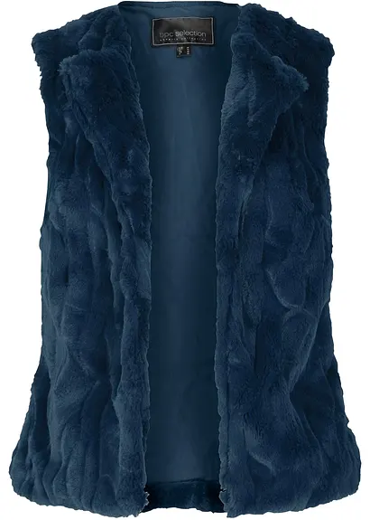 Fellimitat-Weste in blau von vorne - bonprix Fellimitat-Weste in blau von vorne - bonprix