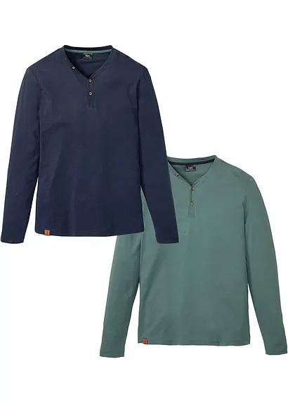 Henleyshirt (2er Pack) in blau von vorne - bonprix Henleyshirt (2er Pack) in blau von vorne - bonprix