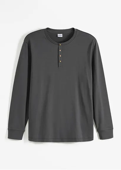 Langarm-Henleyshirt aus reiner Baumwolle in grau von vorne - bonprix Langarm-Henleyshirt aus reiner Baumwolle in grau von vorne - bonprix