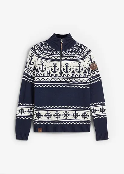 Maritimer Norweger-Pullover in blau von vorne - bonprix Maritimer Norweger-Pullover in blau von vorne - bonprix