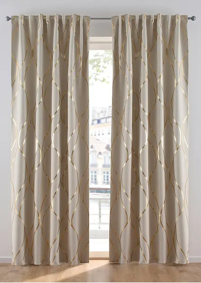 Abdunkelnder Vorhang mit dekorativem Glanzdruck (1er Pack) in beige - bonprix Abdunkelnder Vorhang mit dekorativem Glanzdruck (1er Pack) in beige - bonprix