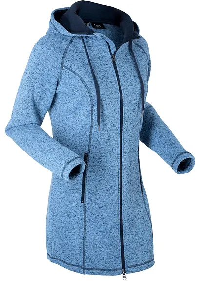 Long-Fleecejacke mit Kapuze in blau von vorne - bonprix Long-Fleecejacke mit Kapuze in blau von vorne - bonprix