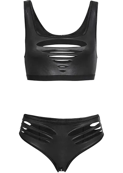 Bustier+Slip ouvert aus Wetlook (2-tlg.Set) in schwarz von vorne - VENUS Bustier+Slip ouvert aus Wetlook (2-tlg.Set) in schwarz von vorne - VENUS