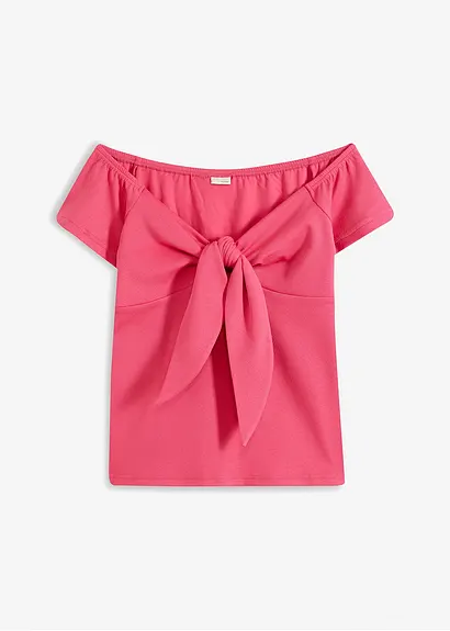 Carmenshirt mit Struktur-Effekt in pink von vorne - BODYFLIRT boutique Carmenshirt mit Struktur-Effekt in pink von vorne - BODYFLIRT boutique