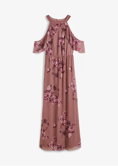 Bedrucktes Mesh-Maxikleid in rosa von vorne - bonprix Bedrucktes Mesh-Maxikleid in rosa von vorne - bonprix