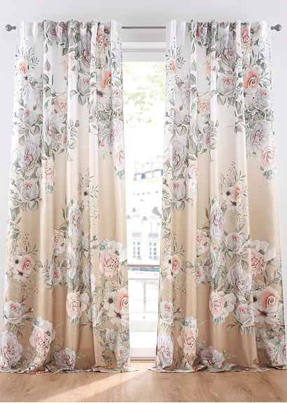 Microfaser Vorhang mit Rosendruck mit recyceltem Polyester (1er Pack) in beige - bonprix Microfaser Vorhang mit Rosendruck mit recyceltem Polyester (1er Pack) in beige - bonprix