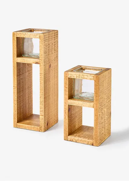 Kerzenständer mit Glaseinsatz (2-tlg. Set) in beige von vorne - bonprix Kerzenständer mit Glaseinsatz (2-tlg. Set) in beige von vorne - bonprix