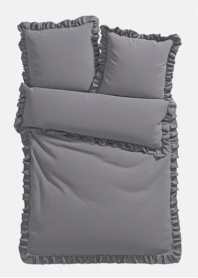 Bettwäsche mit Rüschen in grau von vorne - bonprix Bettwäsche mit Rüschen in grau von vorne - bonprix