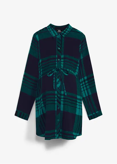Lange Umstandsbluse aus weichem Baumwoll-Flanell in blau von vorne - bonprix Lange Umstandsbluse aus weichem Baumwoll-Flanell in blau von vorne - bonprix