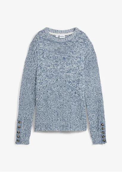 Strick-Pullover mit Knopfdetails in blau von vorne - bonprix Strick-Pullover mit Knopfdetails in blau von vorne - bonprix