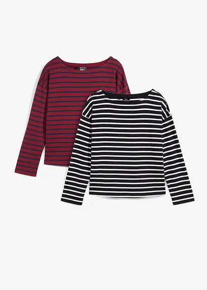 Langarmshirt aus reiner Bio-Baumwolle, (2er Pack) in rot von vorne - bonprix Langarmshirt aus reiner Bio-Baumwolle, (2er Pack) in rot von vorne - bonprix