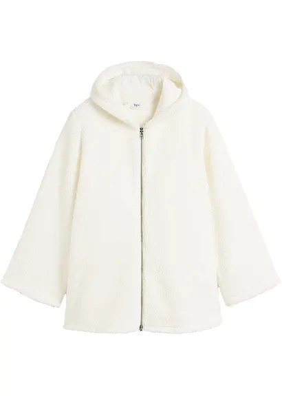 Teddy-Fleece Jacke in A-Linie mit Seitenschlitzen in weiß von vorne - bonprix Teddy-Fleece Jacke in A-Linie mit Seitenschlitzen in weiß von vorne - bonprix