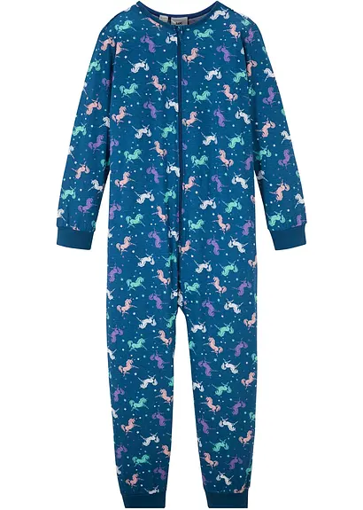 Schlafoverall mit Puppenoverall aus Bio-Baumwolle (2-tlg. Set) in blau von vorne - bonprix Schlafoverall mit Puppenoverall aus Bio-Baumwolle (2-tlg. Set) in blau von vorne - bonprix