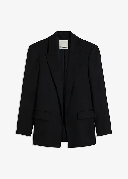 Blazer in Leinenoptik mit gestreiftem Futter in schwarz von vorne - bonprix Blazer in Leinenoptik mit gestreiftem Futter in schwarz von vorne - bonprix