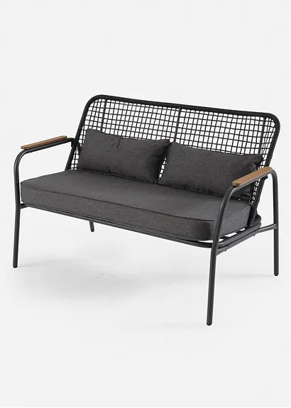 Gartenbank mit Geflecht in schwarz von vorne - bonprix Gartenbank mit Geflecht in schwarz von vorne - bonprix