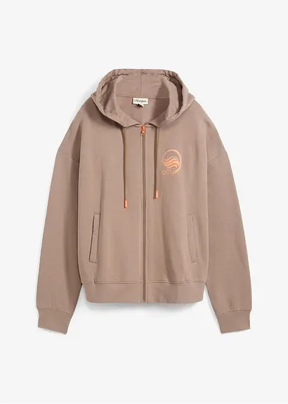 Kapuzen-Sweatjacke aus reiner Baumwolle in braun von vorne - bonprix Kapuzen-Sweatjacke aus reiner Baumwolle in braun von vorne - bonprix