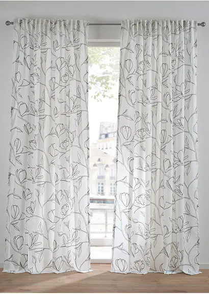 Gardine aus recyceltem Polyester mit Blätterdruck (1er Pack) in beige - bonprix Gardine aus recyceltem Polyester mit Blätterdruck (1er Pack) in beige - bonprix