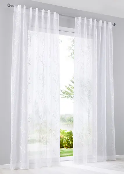 Gardine mit Stickerei mit recyceltem Polyester (1er Pack) in weiß - bonprix Gardine mit Stickerei mit recyceltem Polyester (1er Pack) in weiß - bonprix