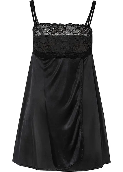 Negligé mit Glanzeffekt in schwarz von vorne - bonprix Negligé mit Glanzeffekt in schwarz von vorne - bonprix