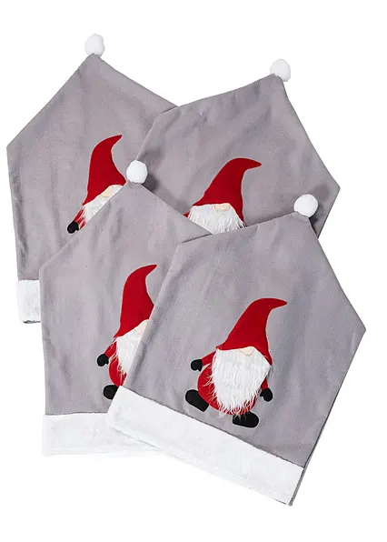 Stuhlhusse mit Wichtel (4er Pack) in grau von vorne - bonprix Stuhlhusse mit Wichtel (4er Pack) in grau von vorne - bonprix