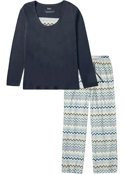 Pyjama aus reiner Baumwolle in blau von vorne - bonprix Pyjama aus reiner Baumwolle in blau von vorne - bonprix