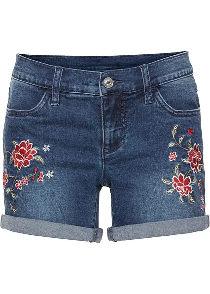 Jeans-Shorts Mid Waist, Stickerei in blau von vorne - bonprix Jeans-Shorts Mid Waist, Stickerei in blau von vorne - bonprix