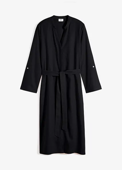 Kleid mit Taschen aus Leinen-Viskose-Mix in schwarz von vorne - bonprix Kleid mit Taschen aus Leinen-Viskose-Mix in schwarz von vorne - bonprix