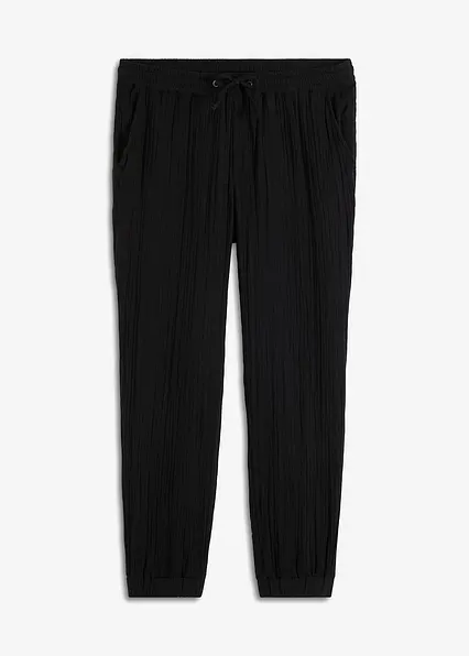 Regular Fit Musselin Schlupfhose aus reiner Baumwolle, Tapered in schwarz von vorne - bonprix Regular Fit Musselin Schlupfhose aus reiner Baumwolle, Tapered in schwarz von vorne - bonprix