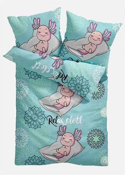 Bettwäsche mit Axolotl in blau - bonprix Bettwäsche mit Axolotl in blau - bonprix