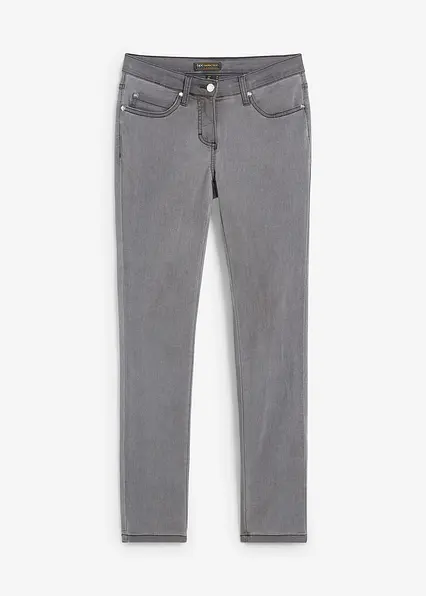 Slim-Fit-Jeans Mid Waist, Super Stretch in grau von vorne - bonprix Slim-Fit-Jeans Mid Waist, Super Stretch in grau von vorne - bonprix