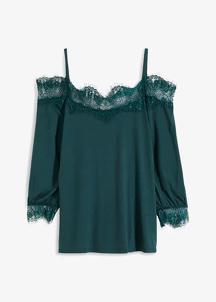 Shirt mit Spitze in grün von vorne - bonprix Shirt mit Spitze in grün von vorne - bonprix
