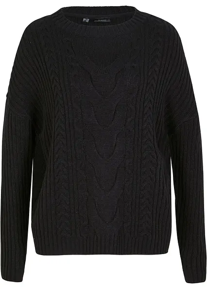 Oversize-Pullover mit Zopfmuster in schwarz von vorne - bonprix Oversize-Pullover mit Zopfmuster in schwarz von vorne - bonprix