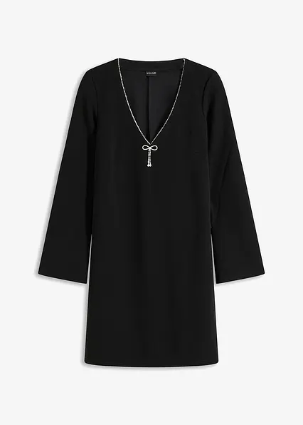 Mini-Kleid mit Glitzersteinschleife in schwarz von vorne - bonprix Mini-Kleid mit Glitzersteinschleife in schwarz von vorne - bonprix