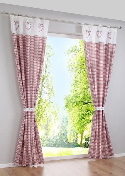 Bio Baumwoll Vorhang mit Raffhalter (1er Pack) in rot - bonprix Bio Baumwoll Vorhang mit Raffhalter (1er Pack) in rot - bonprix
