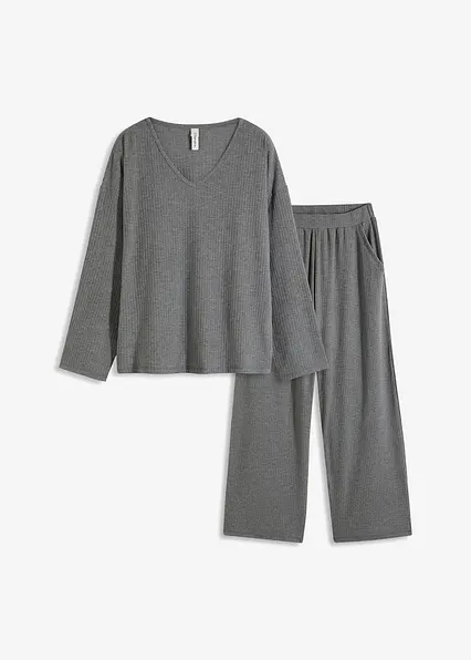 Oversized Loungewear Hausanzug aus weicher Rippe in grau von vorne - bonprix Oversized Loungewear Hausanzug aus weicher Rippe in grau von vorne - bonprix