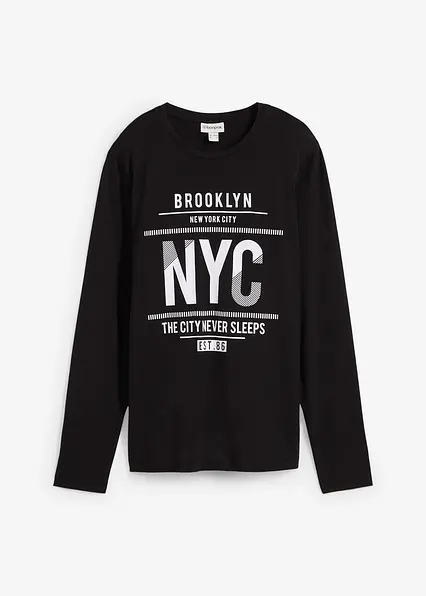 Langarmshirt aus reiner Bio-Baumwolle, Slim Fit in schwarz von vorne - bonprix Langarmshirt aus reiner Bio-Baumwolle, Slim Fit in schwarz von vorne - bonprix